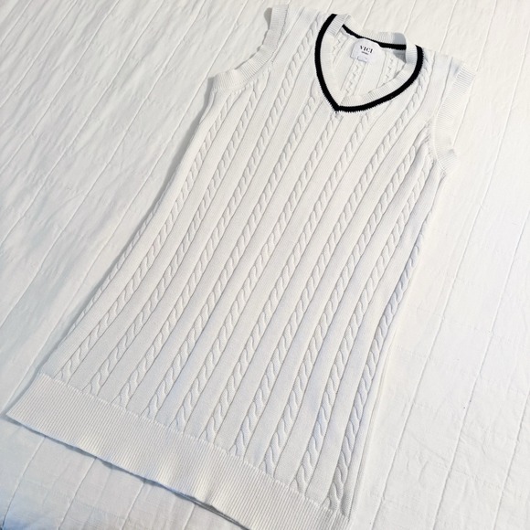 Vici Sweaters - VICI Cable Knit‎ Sleeveless Dress MEDIUM White 100% Cotton V Neck Preppy Golf